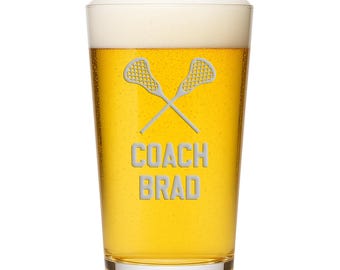 Personalized Lacrosse Coach Gift Pint Glass, Custom Lax Coach Gifts, End of Season