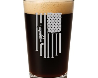 American Flag Plumber Pint Glass - Plumber, Plumbing, Pipe Wrench, Plumber Gift, Tradesman Gift, Handyman Gift, Patriotic Gift