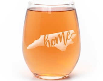 North Carolina State Stemless Wine Glass: Laser Etched Fan Gift