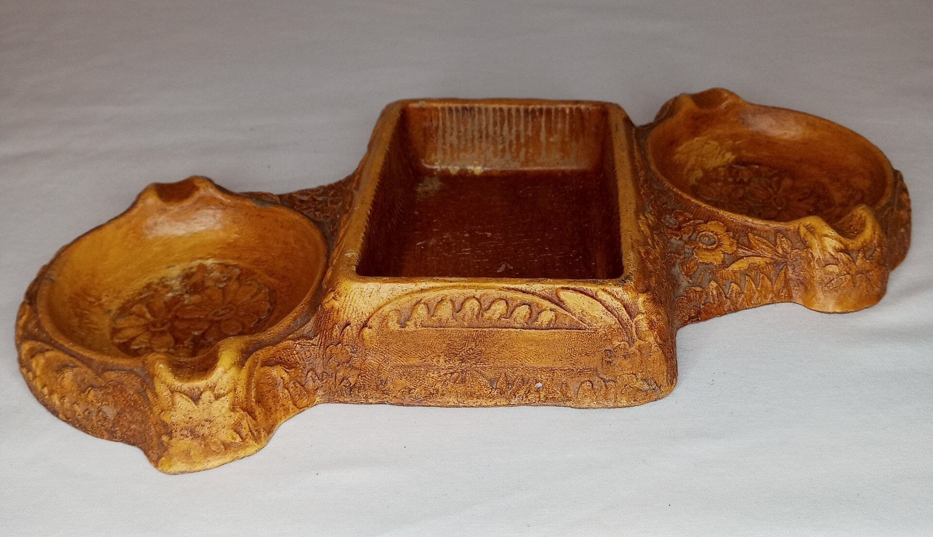 Carved Wood Ashtray Vintage Tobacciana Ash Tray Double Ashtray Etsy