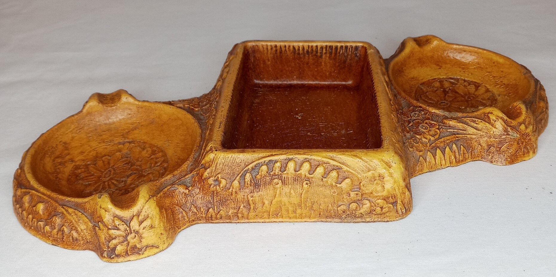 Carved Wood Ashtray Vintage Tobacciana Ash Tray Double Ashtray Etsy