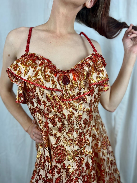 VINTAGE Gold and Red Saloon Costume Dress - image 2