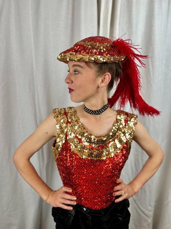 VINTAGE Red and Gold Sequined Saloon Gown - image 4