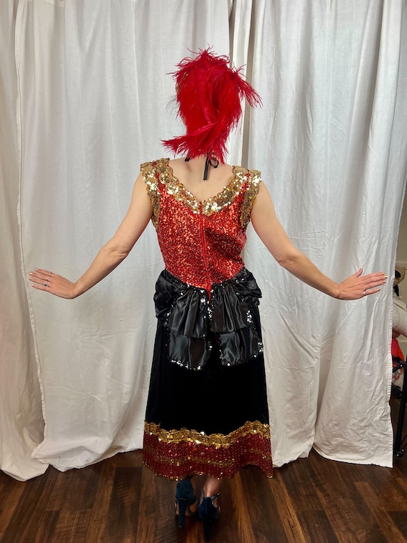 VINTAGE Red and Gold Sequined Saloon Gown - image 5