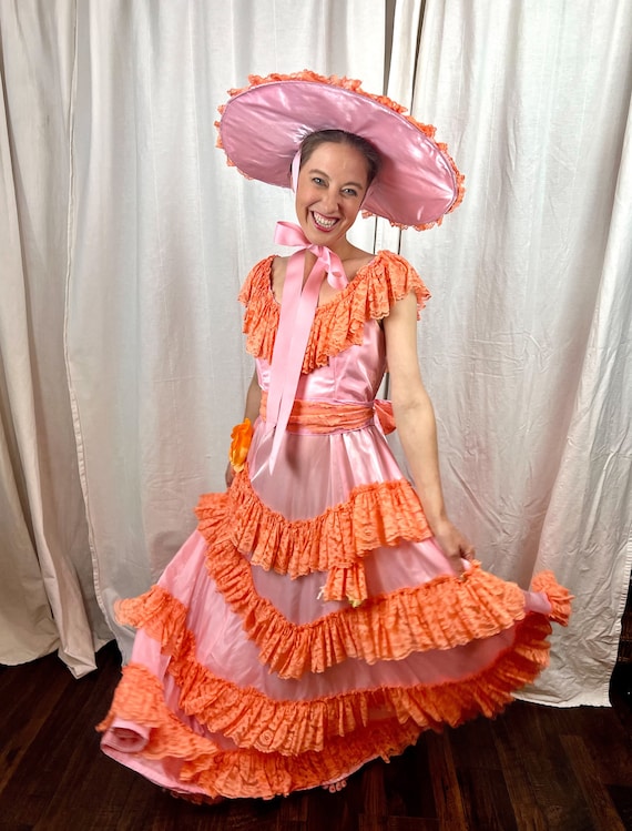 VINTAGE Orange and Pink Saloon Gown