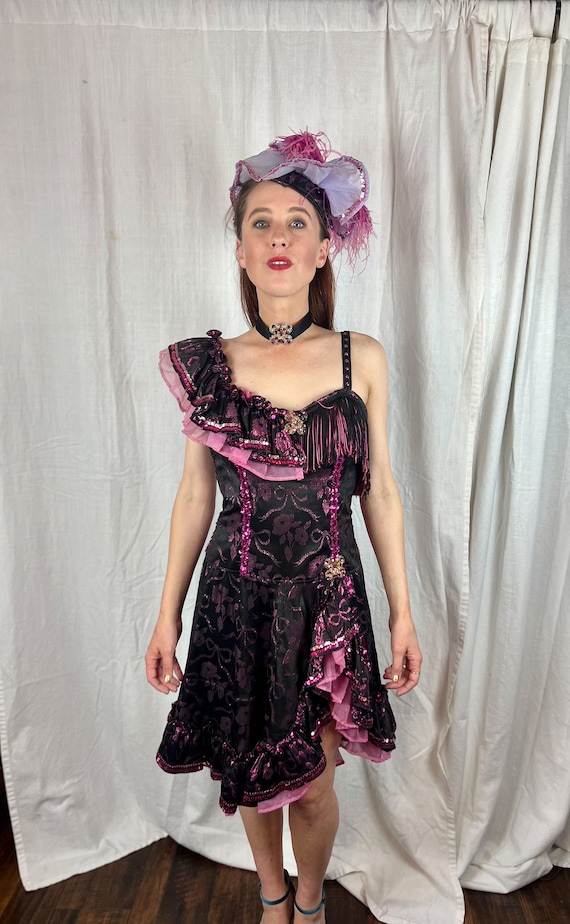 VINTAGE Pink and Black Saloon Girl Costume Dress