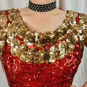 VINTAGE Red and Gold Sequined Saloon Gown image 7