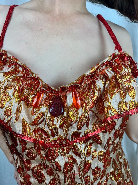 VINTAGE Gold and Red Saloon Costume Dress - image 7