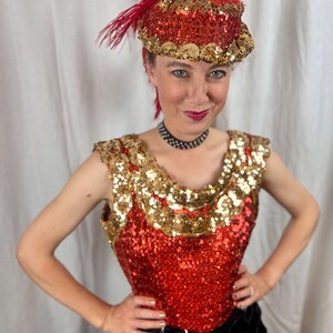 VINTAGE Red and Gold Sequined Saloon Gown image 3