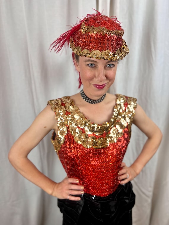 VINTAGE Red and Gold Sequined Saloon Gown - image 3