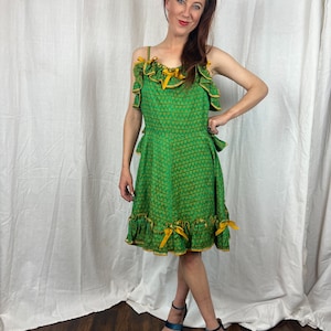 VINTAGE Green and Yellow Saloon Costume Dress - DAMAGED