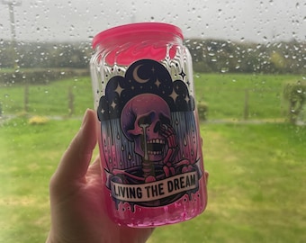 Ombré effect Glass cup tumbler with colour lid and  matching straw