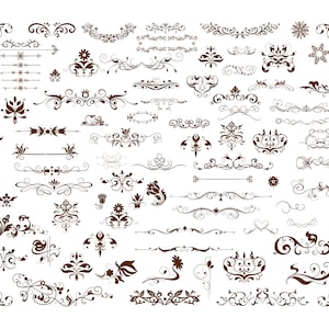 91 éléments floraux décoratifs SVG, Bundle Svg, fichier de coupe de séparateur de texte, Svg de décoration de mariage, ornement Svg, Svg de cadres floraux, Svg de cadre numérique