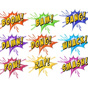 Boom SVG, Bam SVG, Bang SVG, Instant Download, Comic Balloon Bubble Art & Words Bundle, Bundle Svg, Cartoon Speech Svg, Digital Download Svg