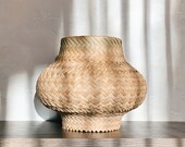 Woven Wicker Plant Storage Basket Vintage Bamboo Woven Rattan Planter Hand Woven Basket 1970s Home Decor Storage Basket