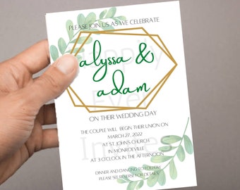 Modern Geometric Wedding Invitation with Greenery