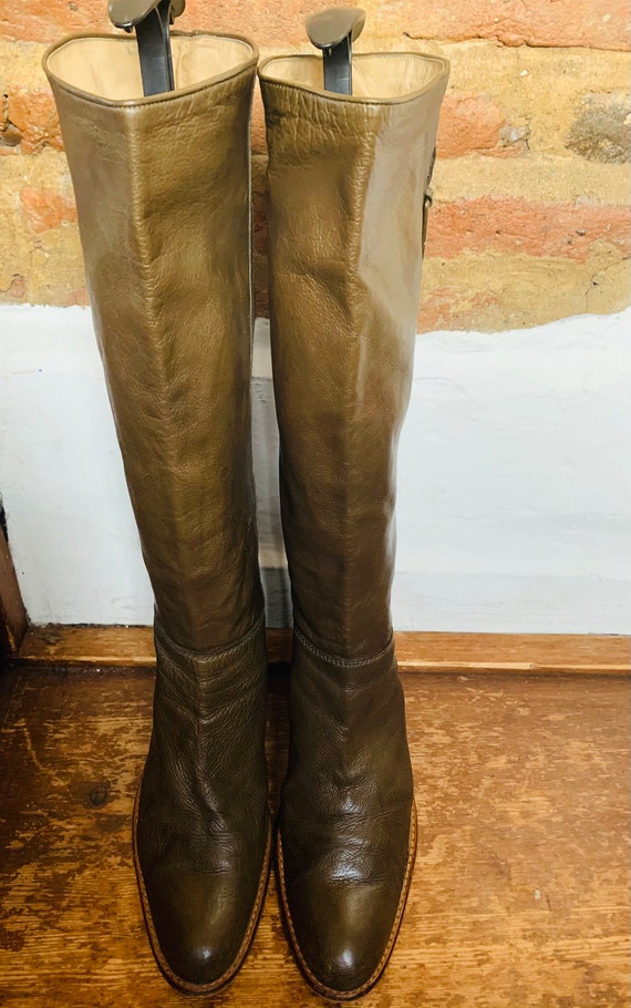 Brown Leather Boots Jigsaw Block Heel