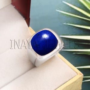 Natural Lapis Lazuli Mens Ring: Solid Sterling Silver Statement Ring