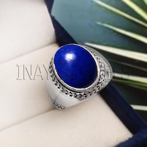 Sterling Silver Mens Ring: Natural Lapis Lazuli Gemstone, Handmade