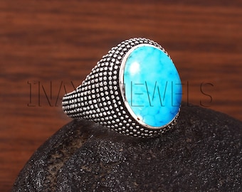 Larimar Herrenring: Ovaler Edelstein, Sterling Silber Herrenring