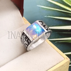 Handmade Sterling Silver Moonstone Ring: Square Gemstone