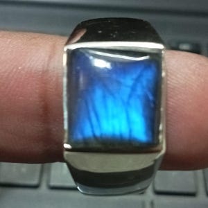 Natural Labradorite Mens Ring: Solid Sterling Silver Statement Ring