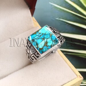 Blue Copper Turquoise Ring: Handmade 925 Sterling Silver Statement Ring