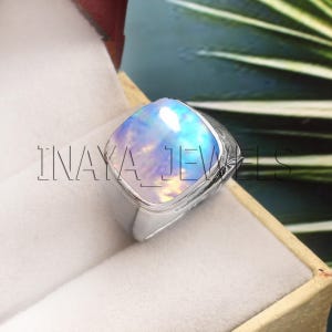 Handmade Sterling Silver Moonstone Ring: Natural Gemstone, Mens Jewelry