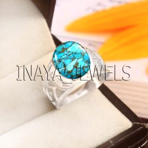 Blue Turquoise Mens Ring: Handmade Sterling Silver Statement Ring