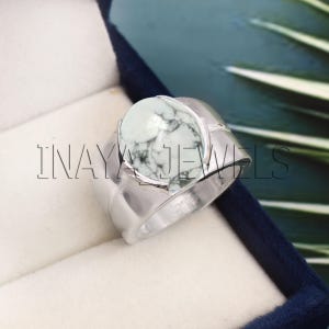 Natural Howlite Mens Ring: Solid Sterling Silver Statement Ring