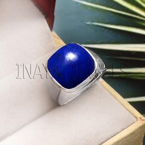 Natural Lapis Lazuli Mens Ring: Solid Sterling Silver, Handmade