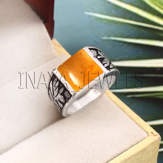 Bague pour homme en ambre de la Baltique, bague pour homme en
