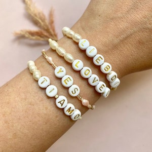 Pulseira | Cartas te amo | Te amo | Ti Amo | Sim | personalizado com pérolas de água doce