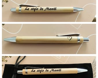 Stylo en bambou personnalisé - Idée cadeau mariage / fête des mères / anniversaire / baptême