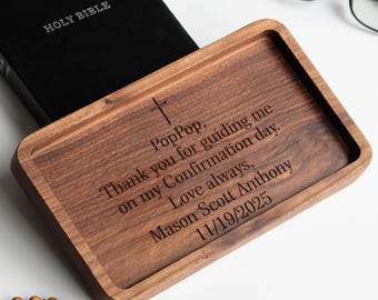 Custom Engraved Wooden Tray with Cross – Sponsor or Godparent Gift for Confirmation, Baptism, or First Communion