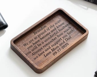 Personalized Wooden Valet Tray, Groom Gift from Parents, Wedding Day Gift for Son from Mom