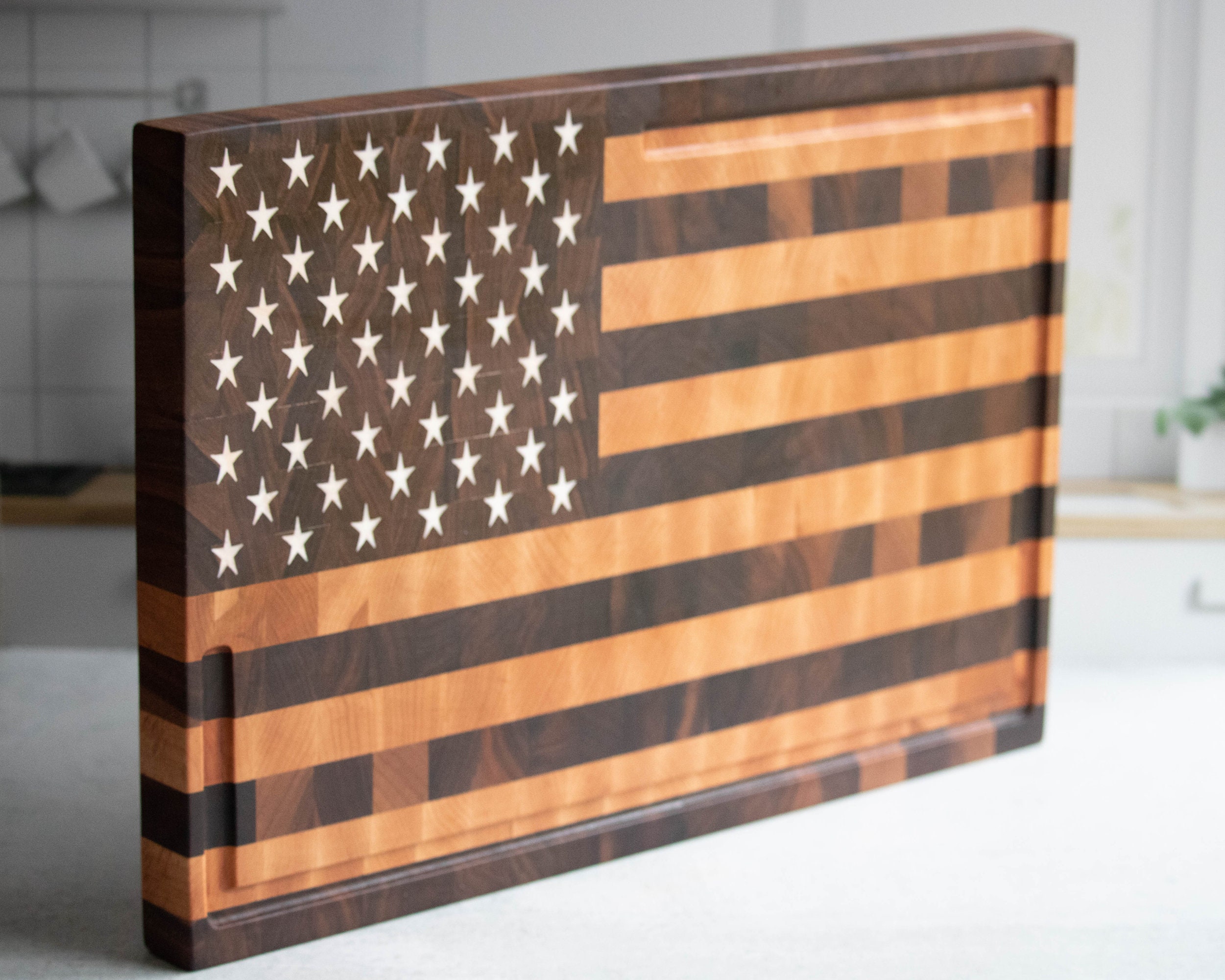 Patriot USA Flag Mahogany, Maple, Epoxy Wood End Grain Handmade Cutting Board