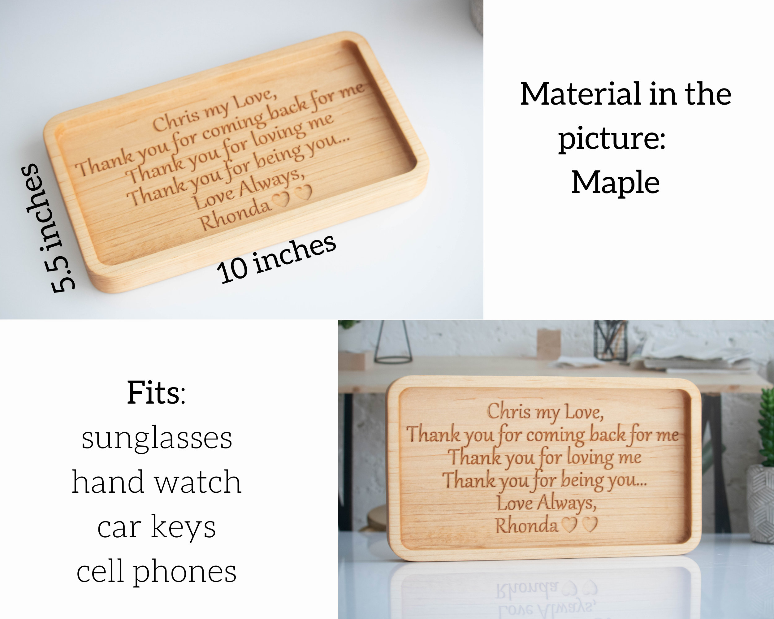 Personalized Wooden Catchall Tray for Husband, 5th Anniversary Gift for ...