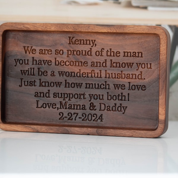 Personalized Wood Valet Tray for Groom - Custom Engraved with Parents' Message, Wedding Day Gift, Groom Keepsake Organizer, Best Man gift