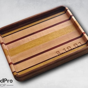 Catch all tray for men women Mens valet tray Gift for dad Anniversary docking station Wooden Jewelry Rolling set personalized Ring Keys him