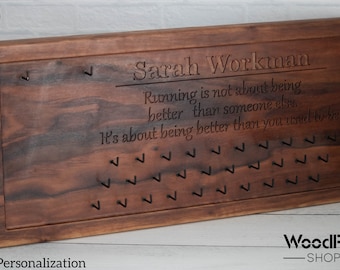 Personalized engraved wood swim medal holder hanger organizer, custom name wood sign, medal display Running marathon, running accessories