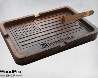 Cigar ashtray for him holder personalized tray Romantic Valentine&#39;s Day Gift for husband Best Friend gift Engraved  American Flag Wood US