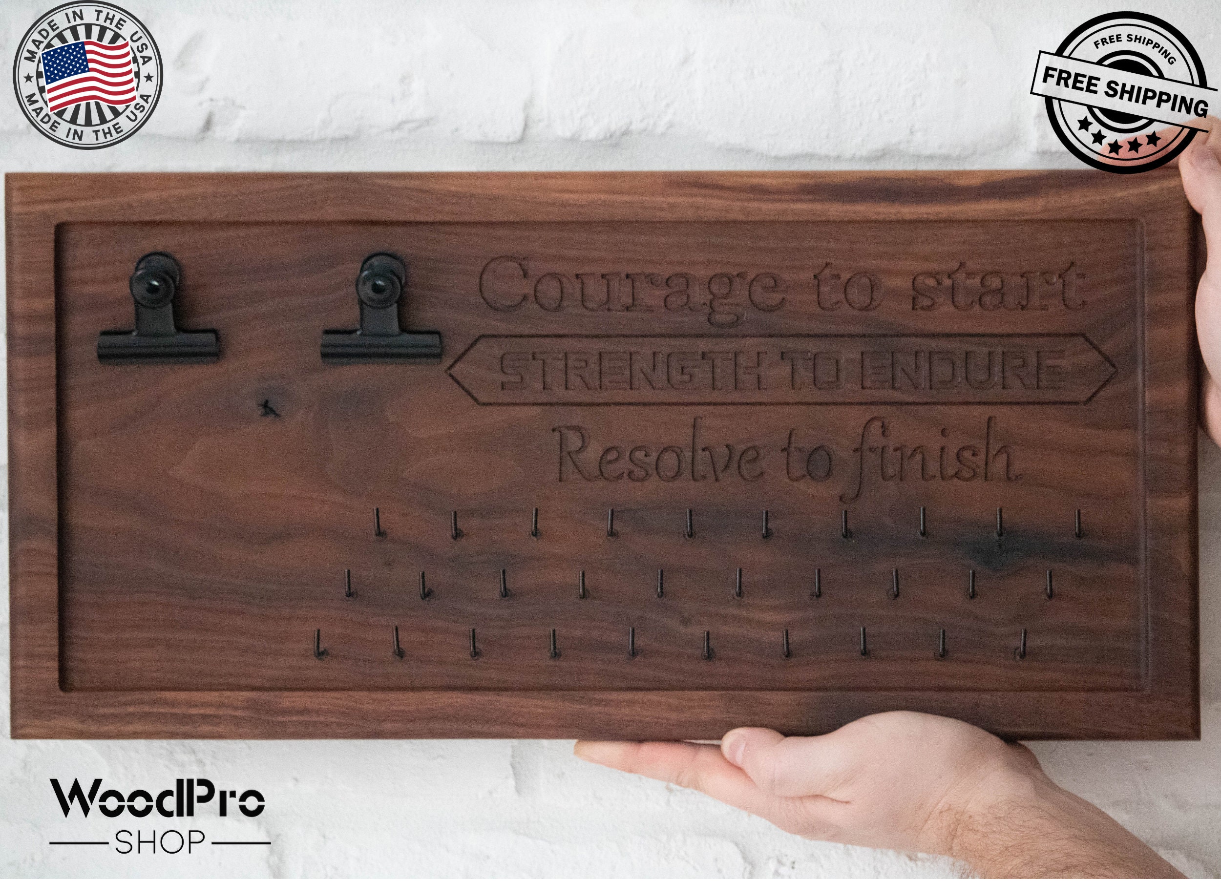 Black Metal Bull Binder Clips custom medal holder, engraved wood medal organizer hanger for runners, gift for runners, race medal display