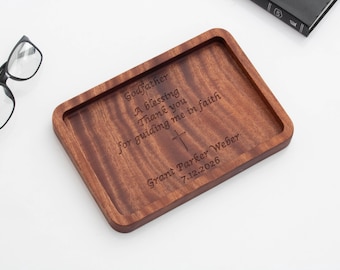 Personalized Godfather Gift, Engraved Wooden Cross Valet Tray, Christian Baptism or Confirmation Sponsor Keepsake