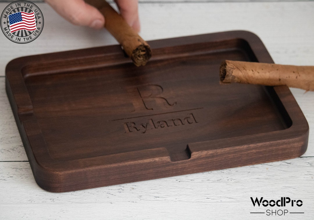 Custom Cigar Ashtray Gift for Dad, Personalized Gift for Smokers, Walnut Wood Ash Tray for