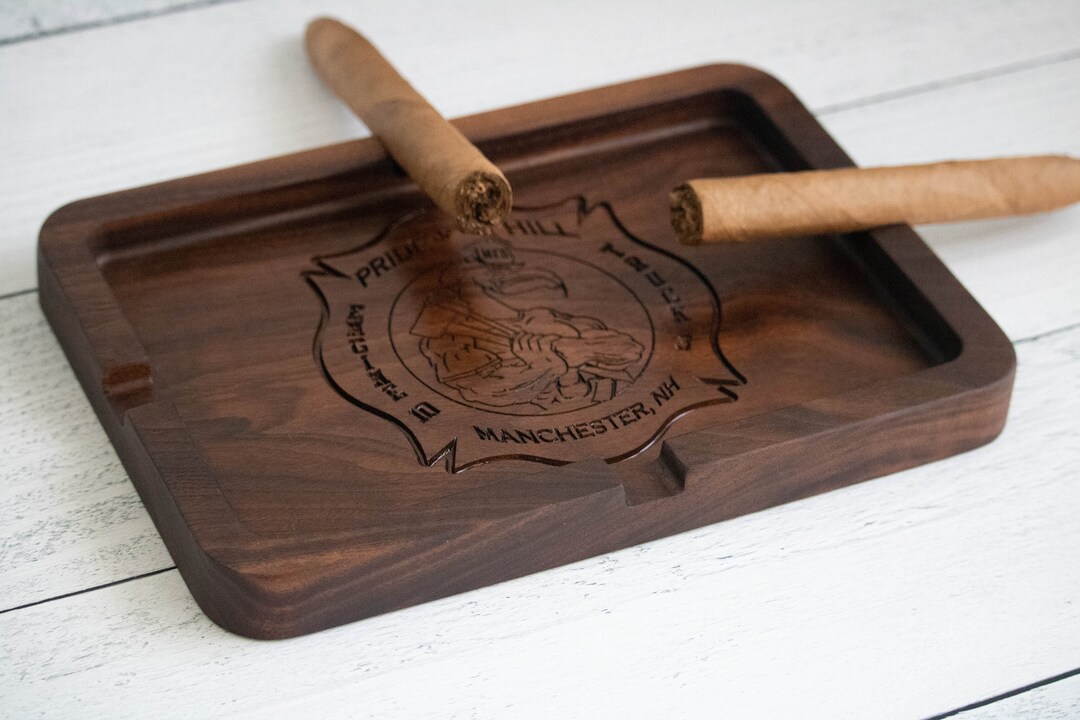 Personalized Wood Ashtray, Cigar Ashtray for Him, Four Cigars Ashtray, Firefighter Gift for Him