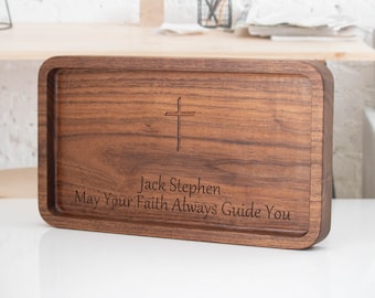 Personalized Men’s  Catchall Valet Tray with Engraved Cross, Christian Gift for Graduation, Religious Keepsake for Baptism, First Communion
