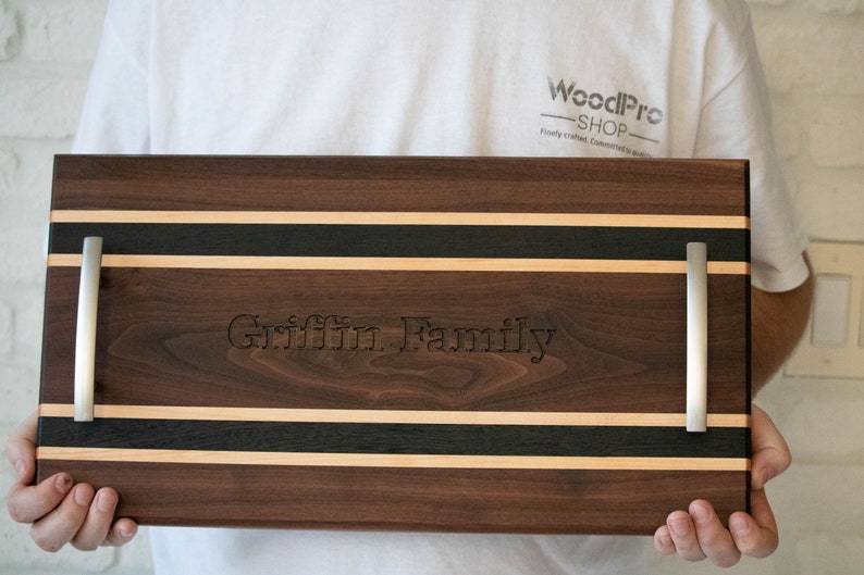 Wood Large Custom Charcuterie board personalized serving with handles Engraved Gift Initial for mom Housewarming Great Parent Wedding In law image 2