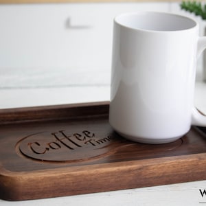 Custom engraved Walnut Wood Coffee & Tea Serving Tray, Decor for Coffee Table Customizable, Coffee Bar Setup, Handmade Coffee Lover Gift,