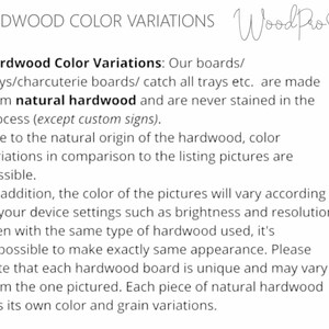 May include: Text explaining the natural color variations of hardwood boards. The text mentions that the boards are made from natural hardwood and are not stained. It also explains that the color of the boards may vary due to the natural origin of the wood and the device settings used to view the images.